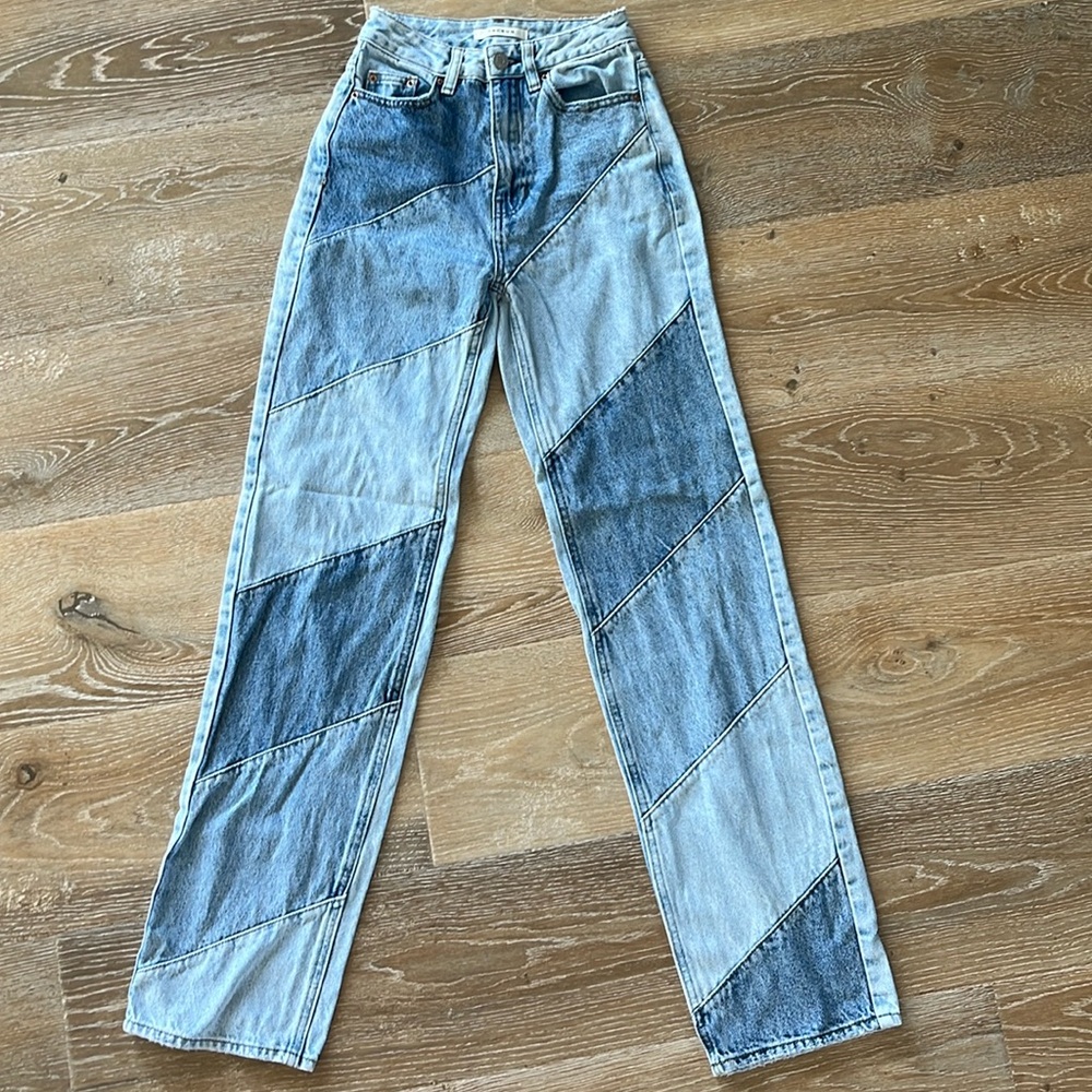 PacSun Blue Patchwork Straight Leg Jeans